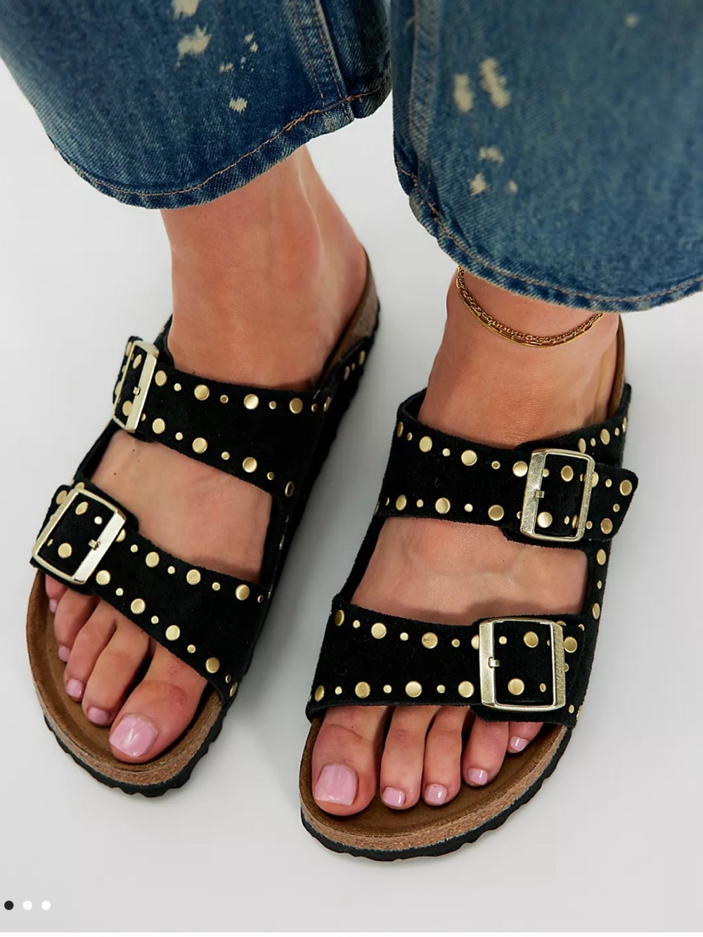Birkenstock Arizona Rivets black
Suede Leather /gold metallic rivet
38 US 7-75